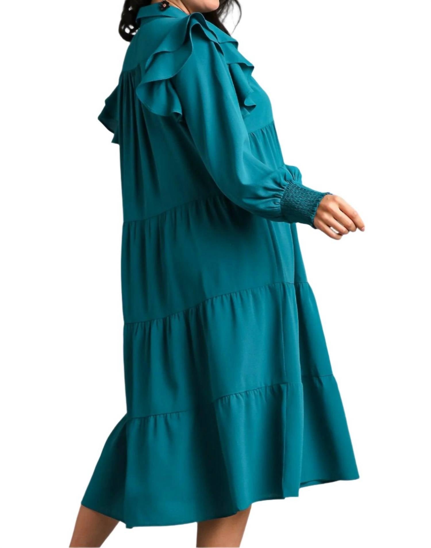 Umgee - Ruffle Long Sleeve Tiered Maxi Dress