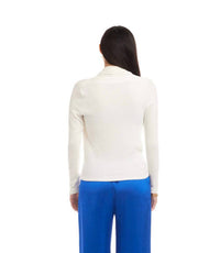 Karen Kane Long Sleeve Ribbed Drape Front Crossover Top in off white - women's long sleeve top - alternate view