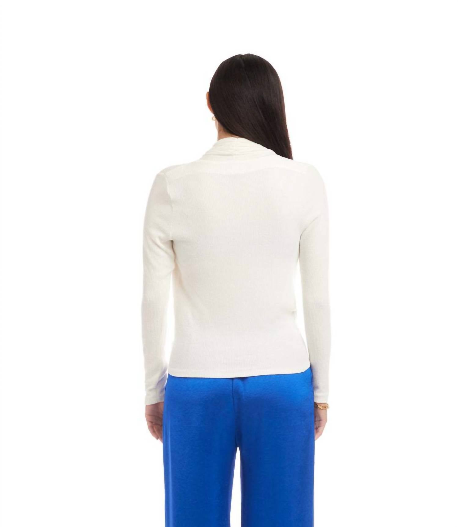 Karen Kane Long Sleeve Ribbed Drape Front Crossover Top in off white - women's long sleeve top - alternate view