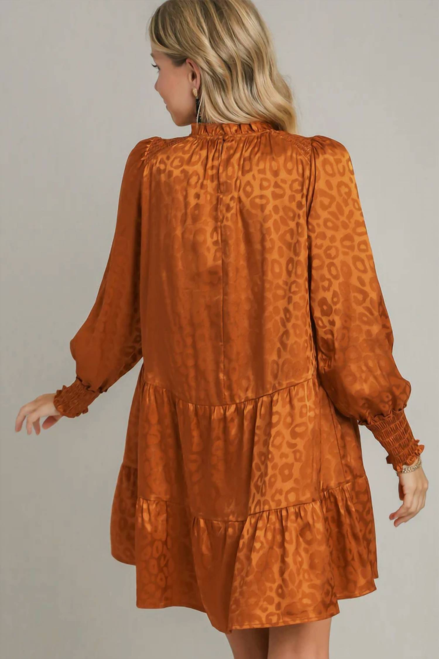 Umgee - Solid Satin Animal Jacquard Woven Dress