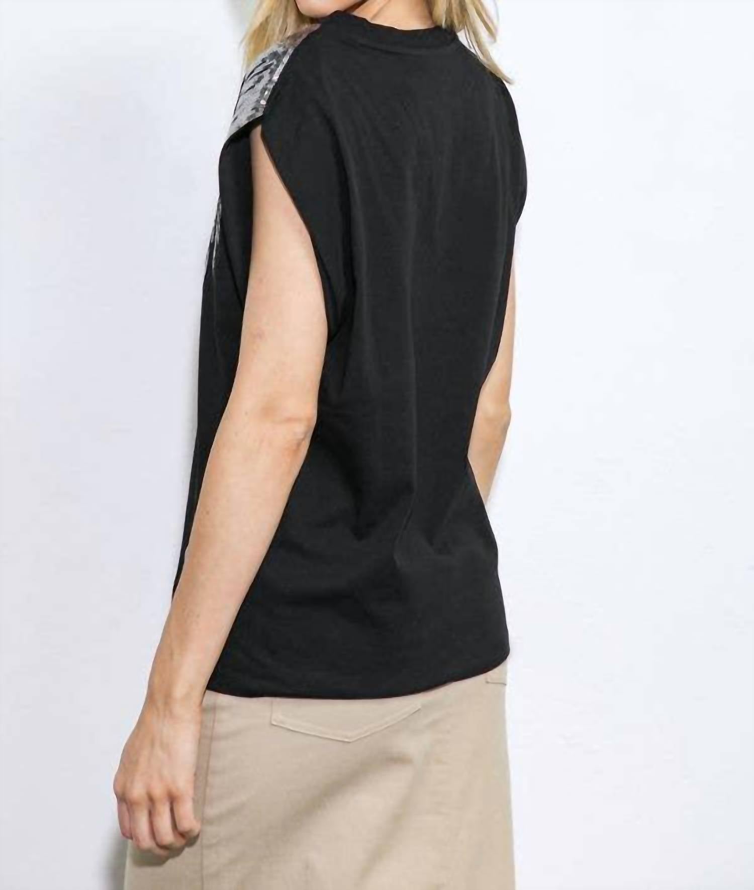 Flying Tomato - Cotton Knit Silver Sequin Detail Top