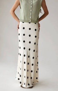 Lelis - Classic Polka Dot Satin High-waisted Maxi Skirt