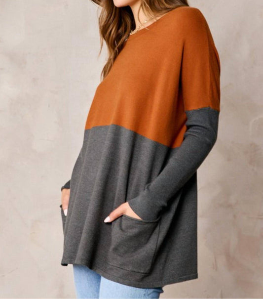 Tea N Rose - Long Sleeve Bat Wing Color Block Sweater