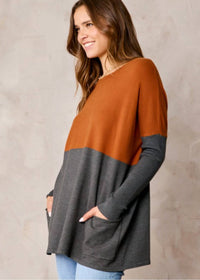 Tea N Rose - Long Sleeve Bat Wing Color Block Sweater