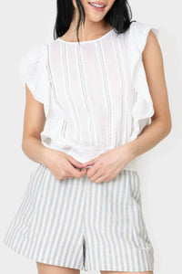 Elan - Ruffle Sleeve Detail Smocked Blouse