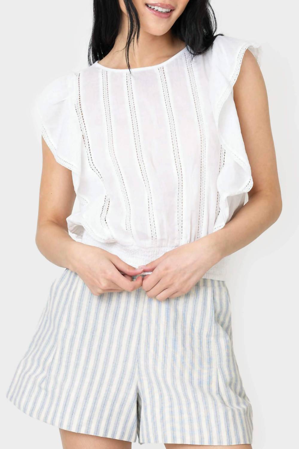 Elan - Ruffle Sleeve Detail Smocked Blouse