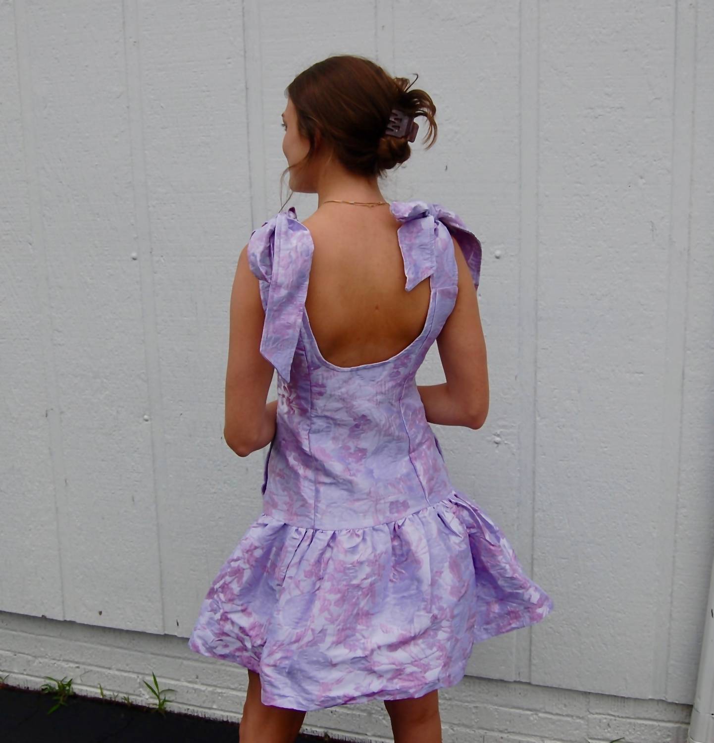Before You - Kelly Dropped Waist Mini Dress With Floral Pattern & Metallic Sheen