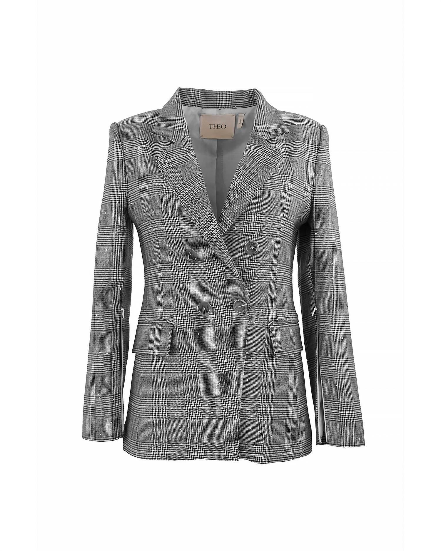 Theo The Label - Women's Eudora Split Sleeve Sequined Prince Of Wales Jacket