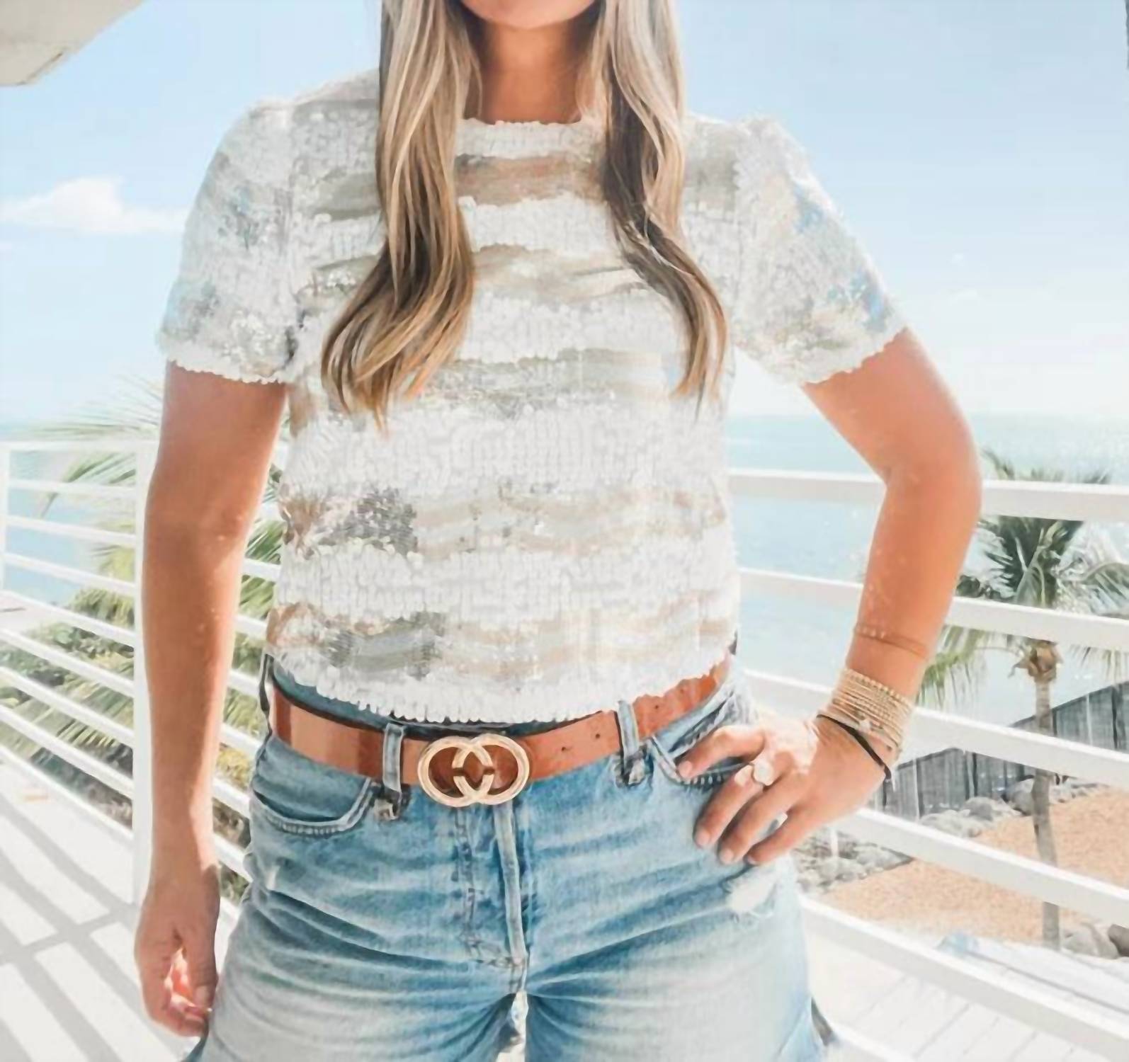 En Creme - Sequin Short Sleeve