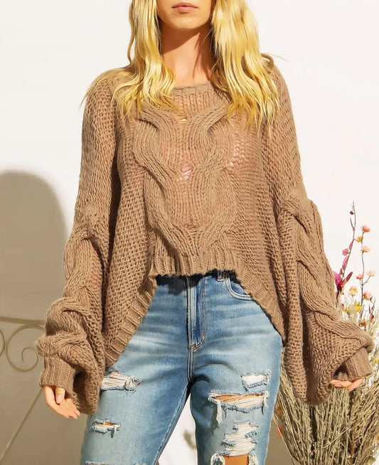 CROPPED CABLE-KNIT SWEATER