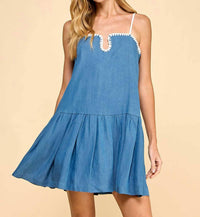 TCEC Spaghetti Strap Mini Dress in denim blue - women's dress