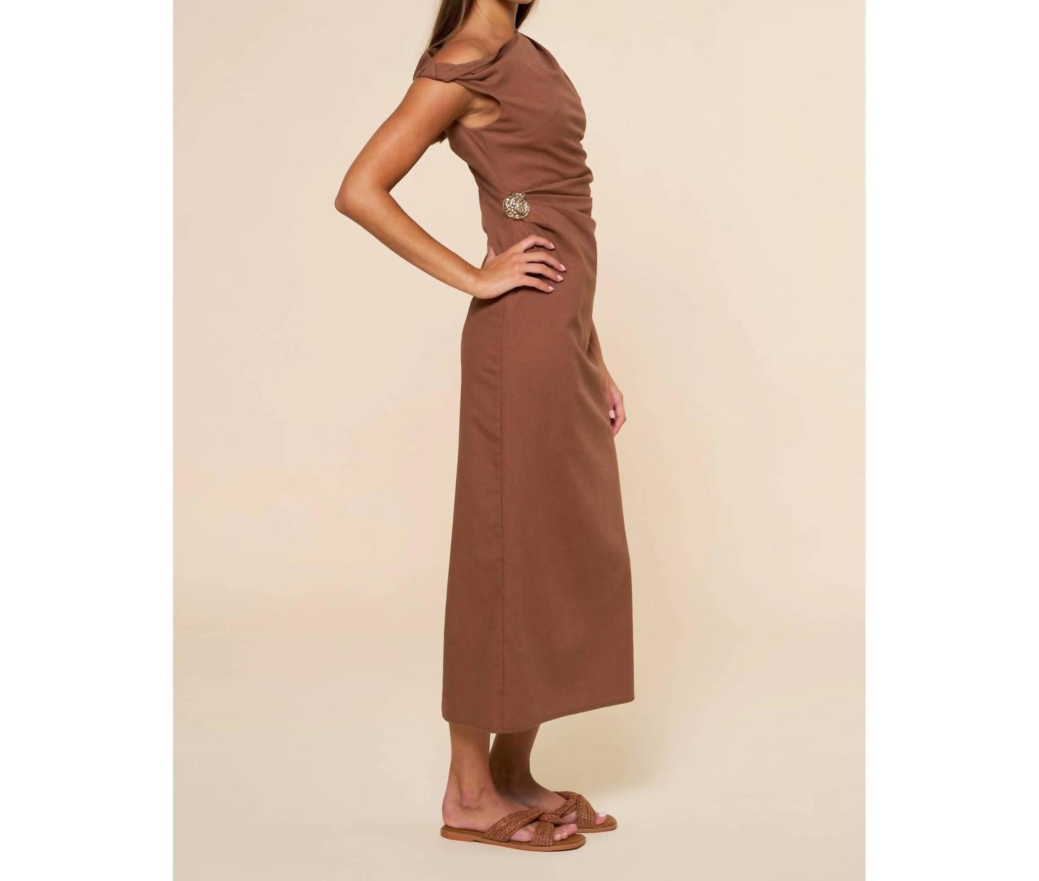 Lalavon - Asymmetrical Midi Dress With Golden Charm