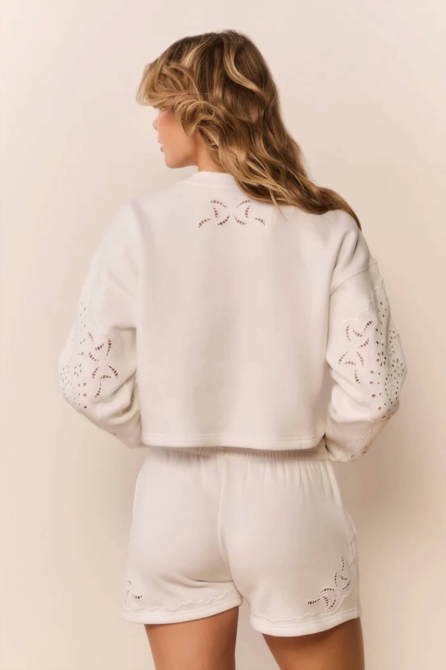 Loveshackfancy - Lalo Bandana Eyelet Fleece Pullover Sweater