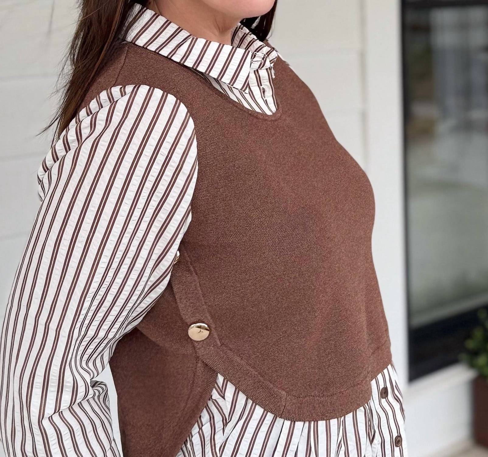 Fate Bound Together Long Sleeve Top in brown - women's blouse - alternate view