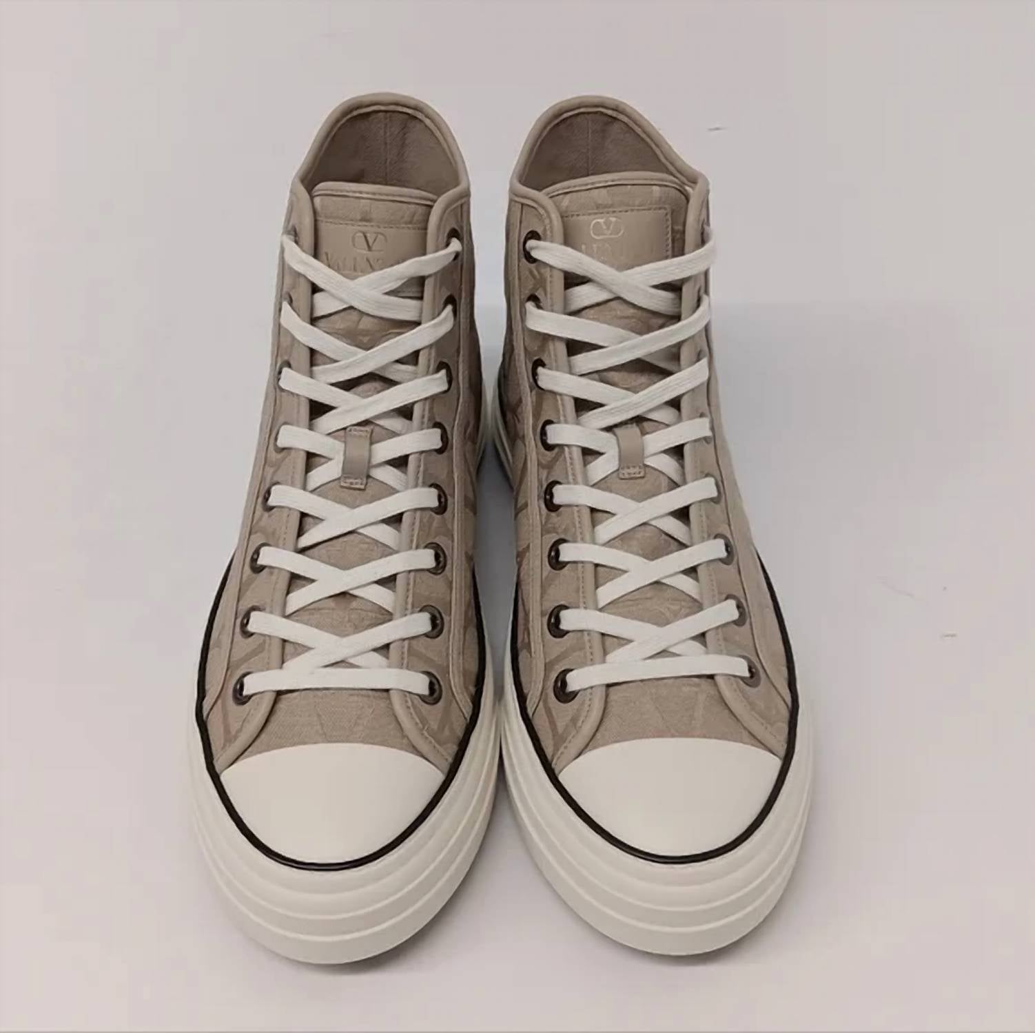 Valentino Garavani Men's Toile Flocked Sneakers in beige white - men's sneaker - detail view