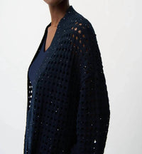 Joseph Ribkoff - Sequined Open Front 3/4 Sleeves Cardigan