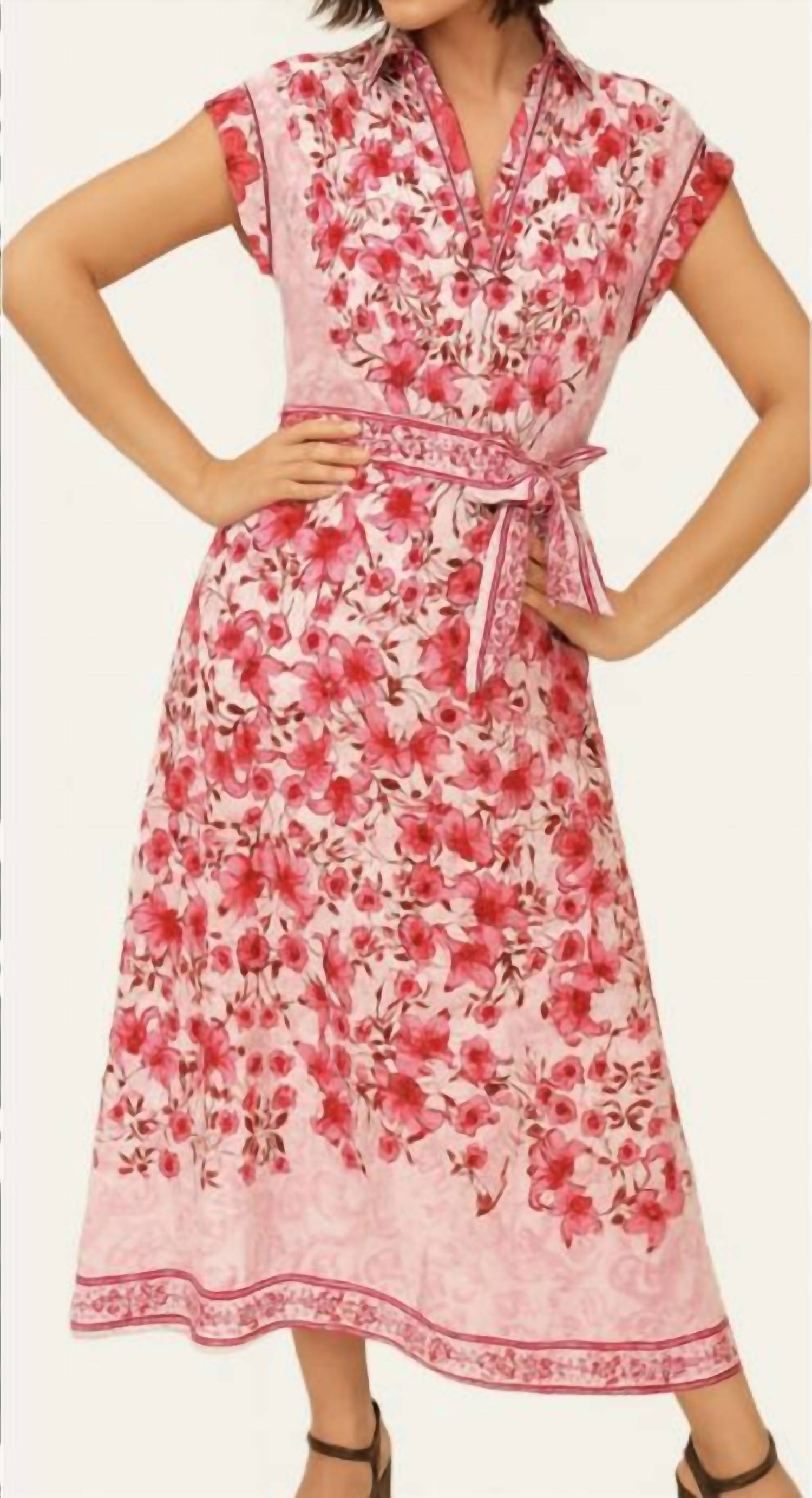 Celina Moon - Short Sleeve Striped Floral Maxi Dress