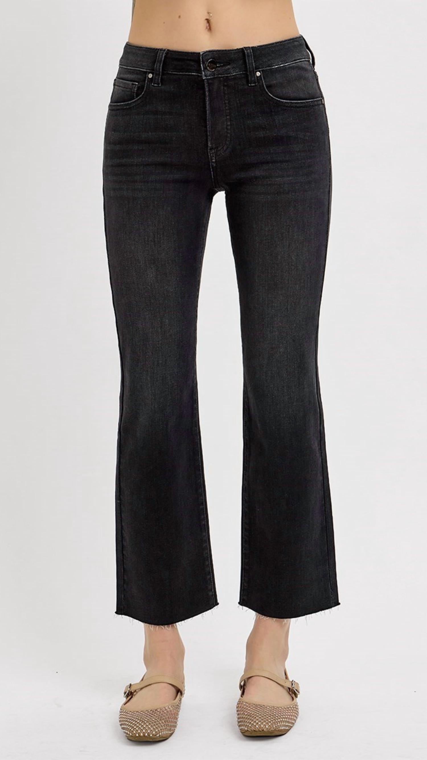 Risen - Women's Mid Rise Tummy Control Crop Straight Jeans