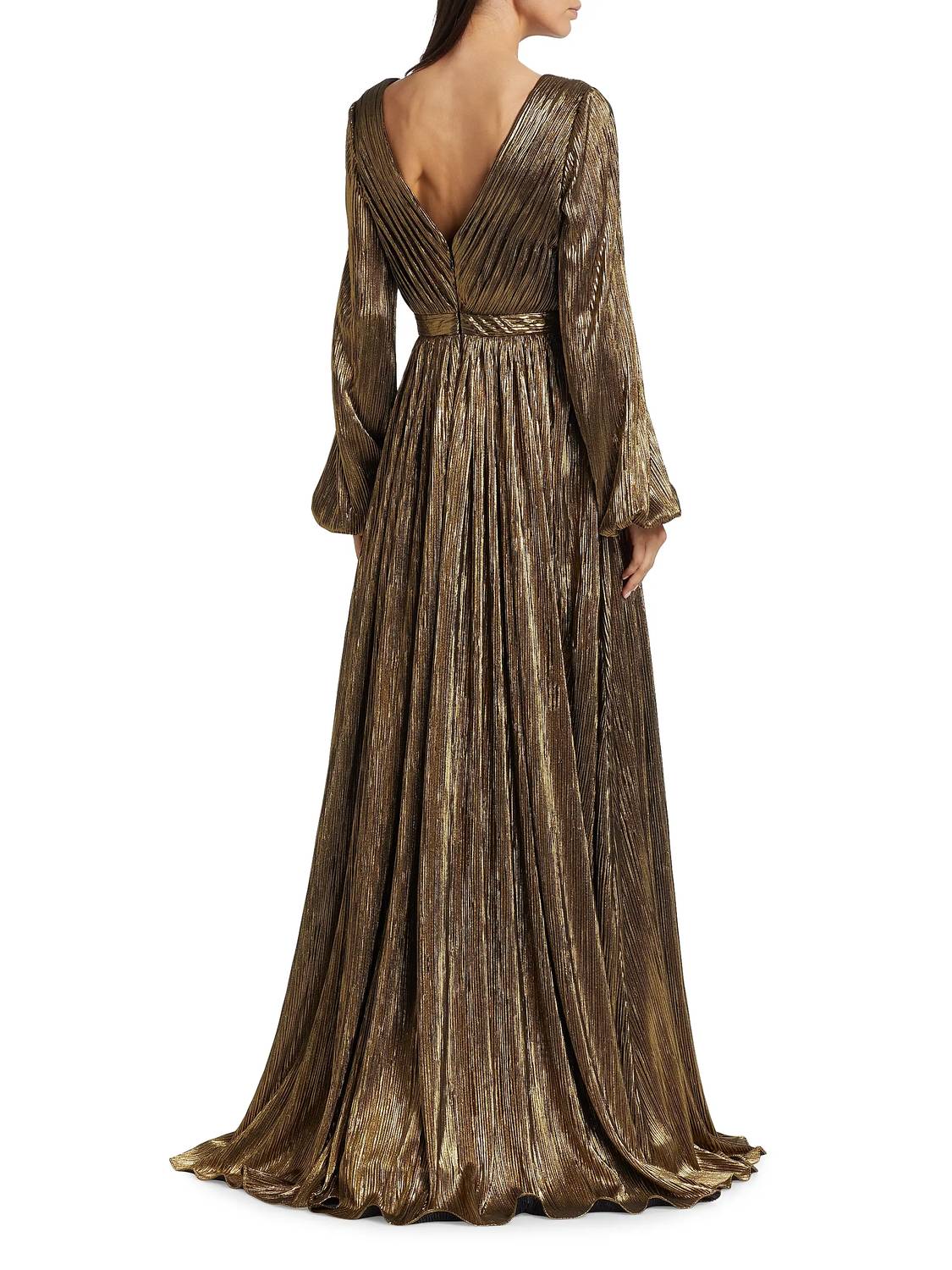Badgley Mischka - Foil Pleated Plunge Gown