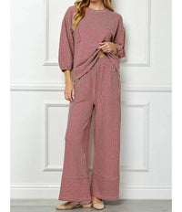 See And Be Seen - Striped Knit Top With Balloon Sleeves