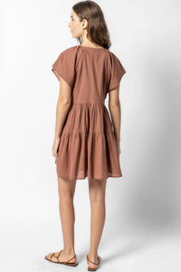 Lilla P Flutter Sleeve Tiered Dress in burnt sienna - women's dress - alternate view