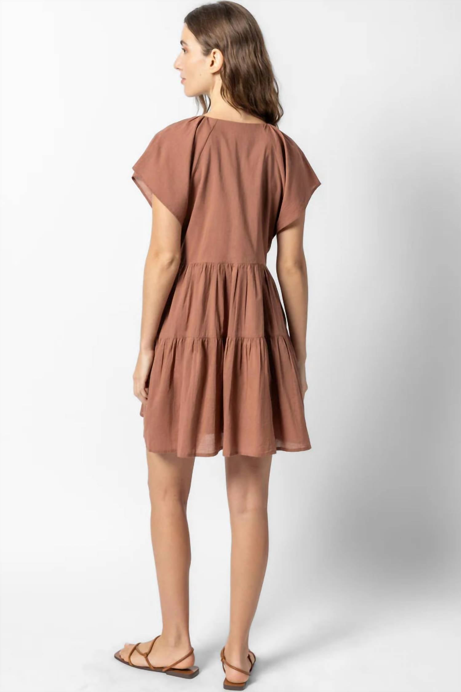 Lilla P Flutter Sleeve Tiered Dress in burnt sienna - women's dress - alternate view