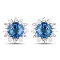Diana M Jewels Women's Round Natural Blue Sapphire Stud Earrings (1.87 Ct) - Classic in 14k white gold - women's jewelry