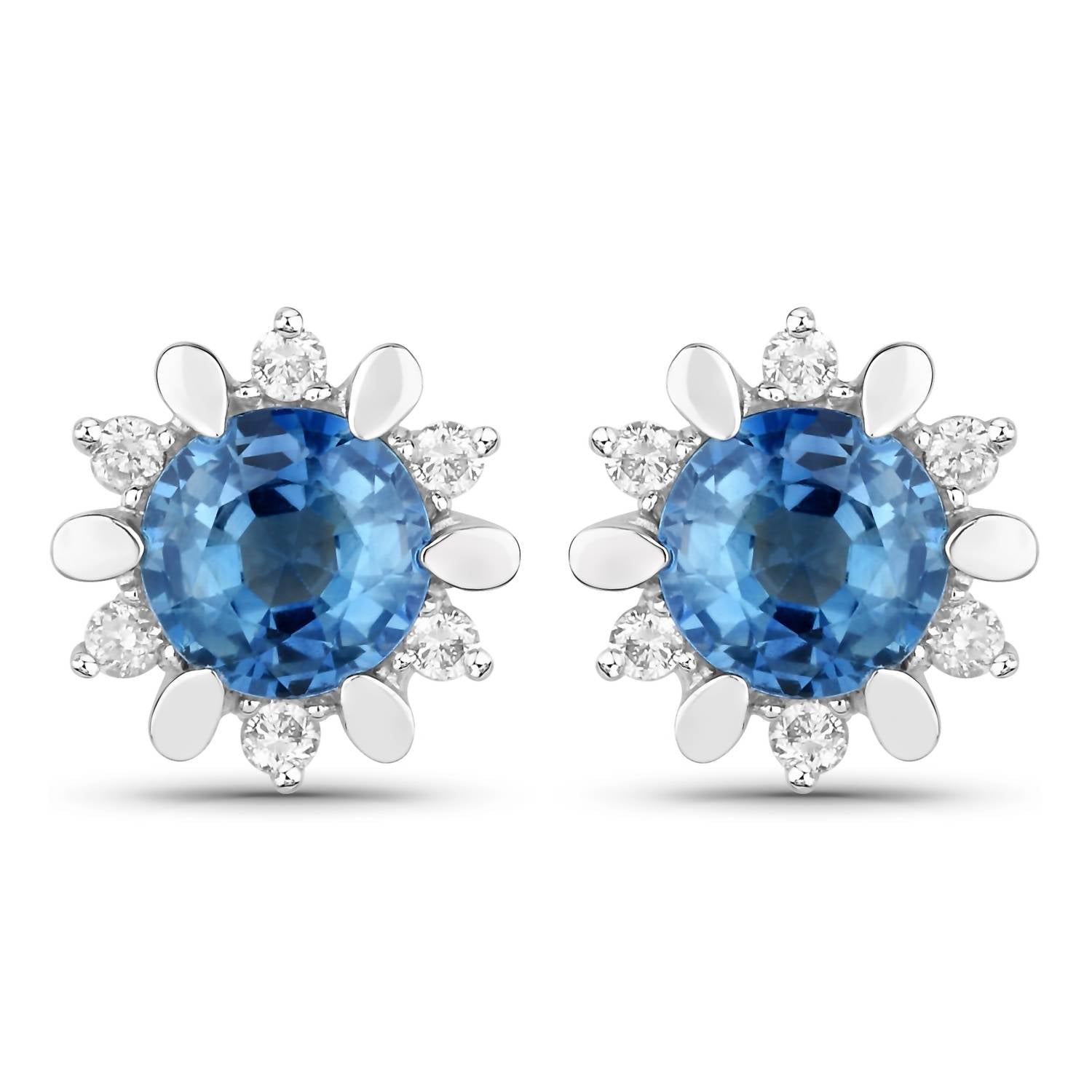 Diana M Jewels Women's Round Natural Blue Sapphire Stud Earrings (1.87 Ct) - Classic in 14k white gold - women's jewelry
