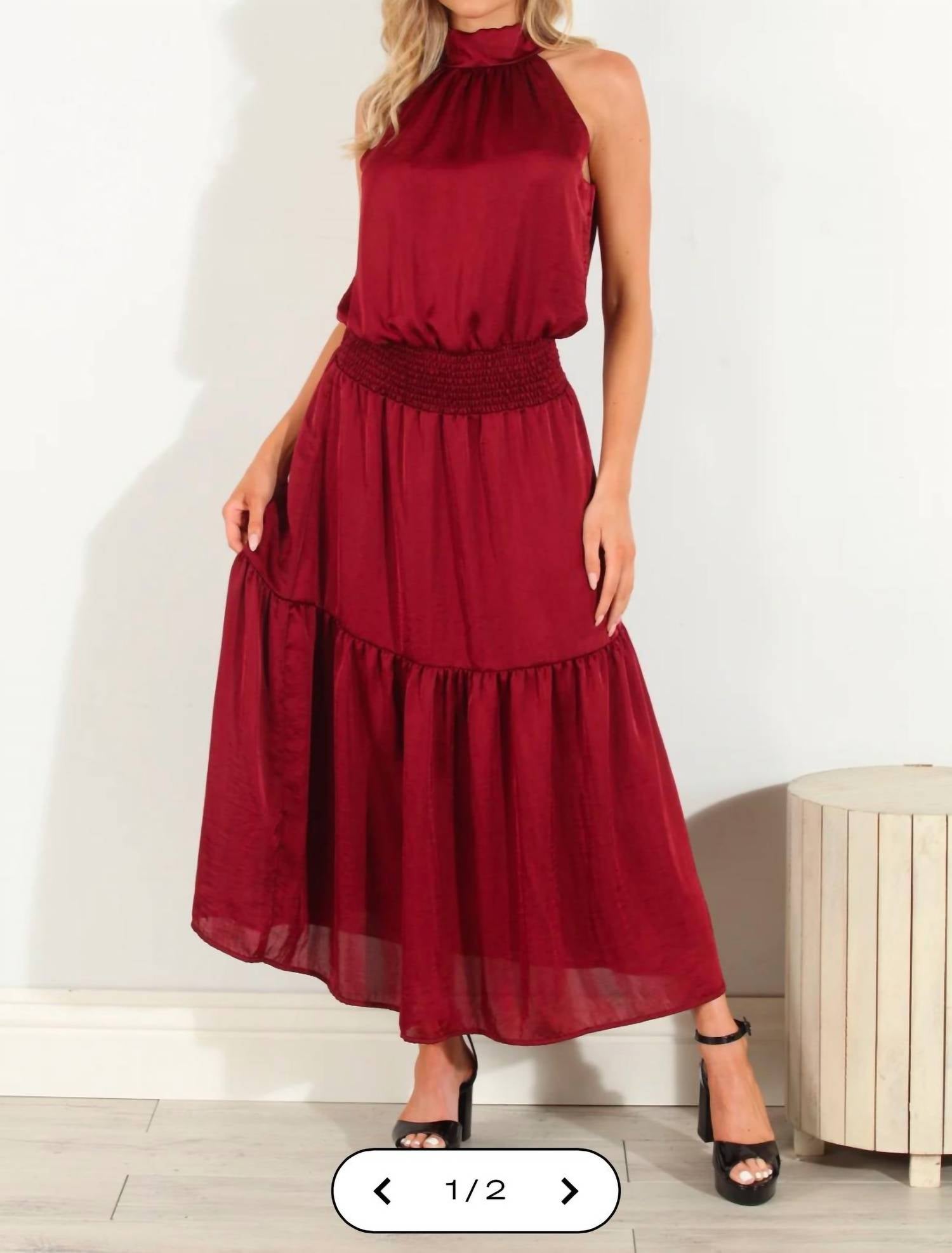 Veronica M - ruby satin halter maxi dress