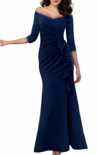 Mgny - Fit and Flare Ruffled Jersey Evening Gown