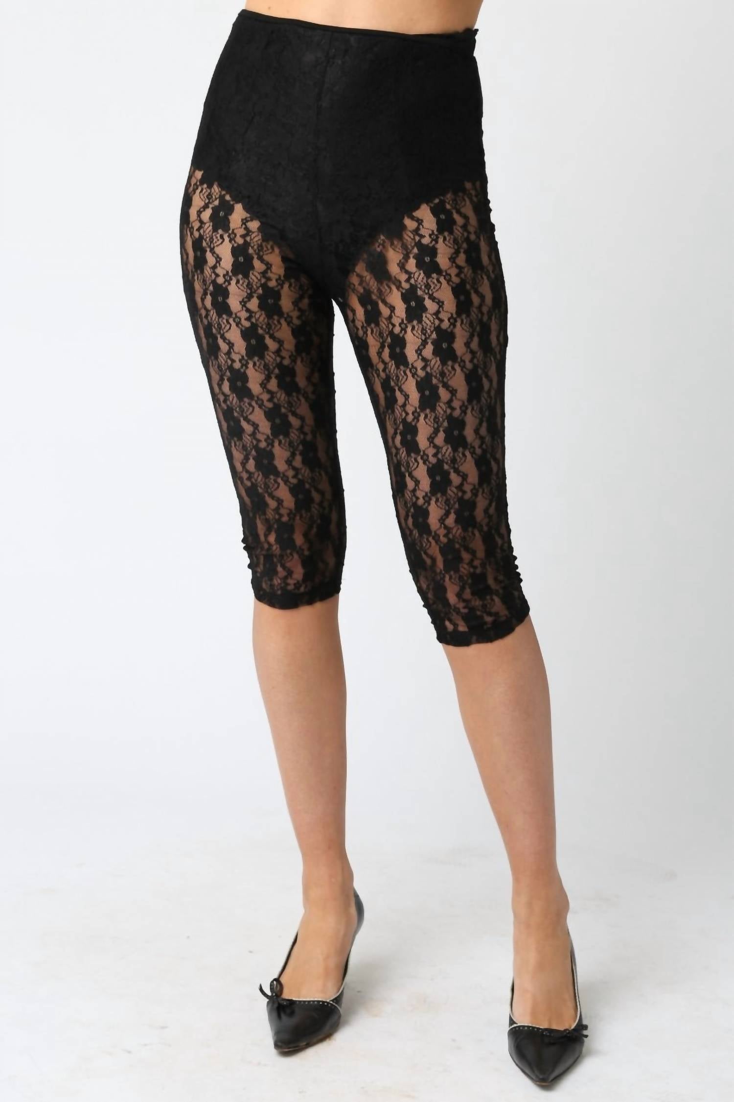 OLIVACEOUS Roxy Sheer Lace Capri Pants in black - women's pants