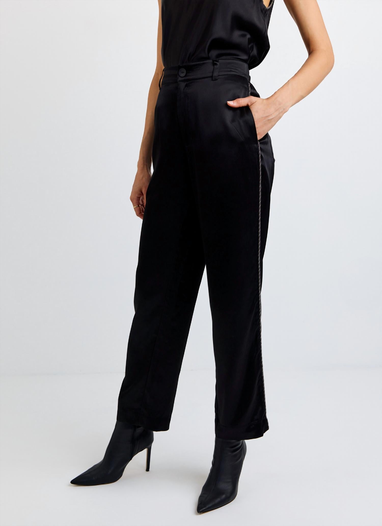 Bella Dahl Beaded Piping Trousers in black - women's pants - detail view