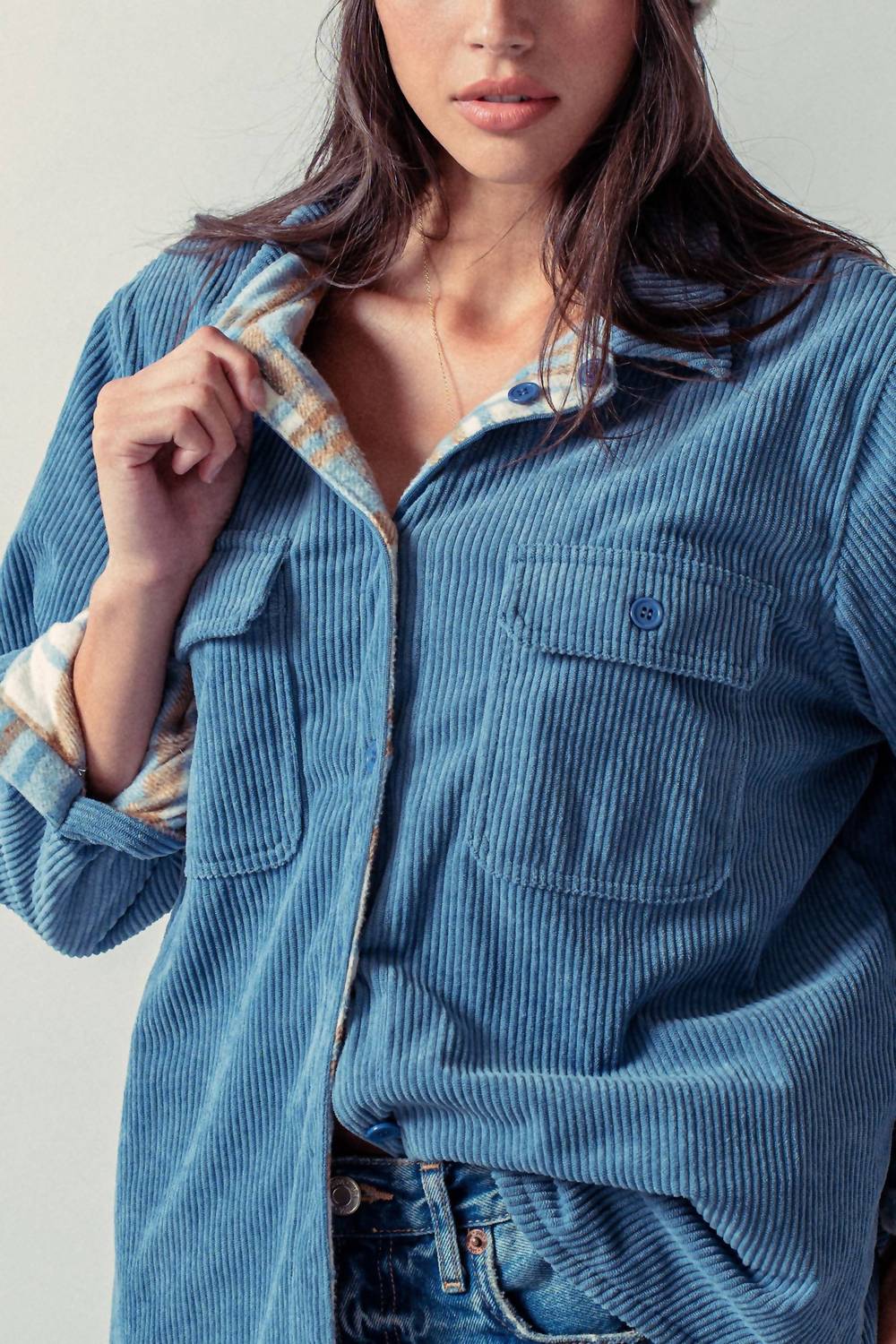Urban Daizy - Corduroy Flannel Lined Reversible Shacket