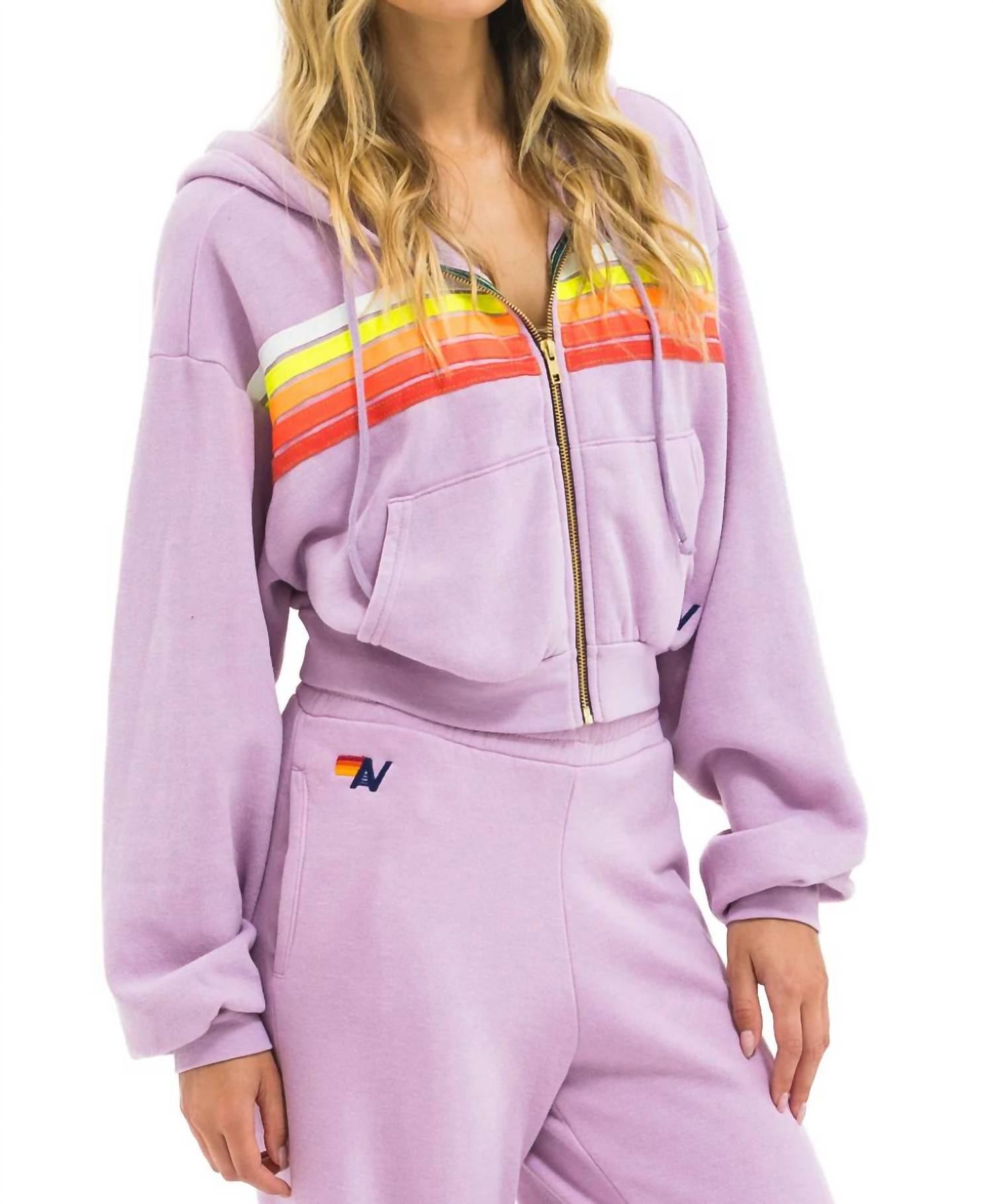 Aviator Nation - Five Stripe Cropped Zip Hoodie