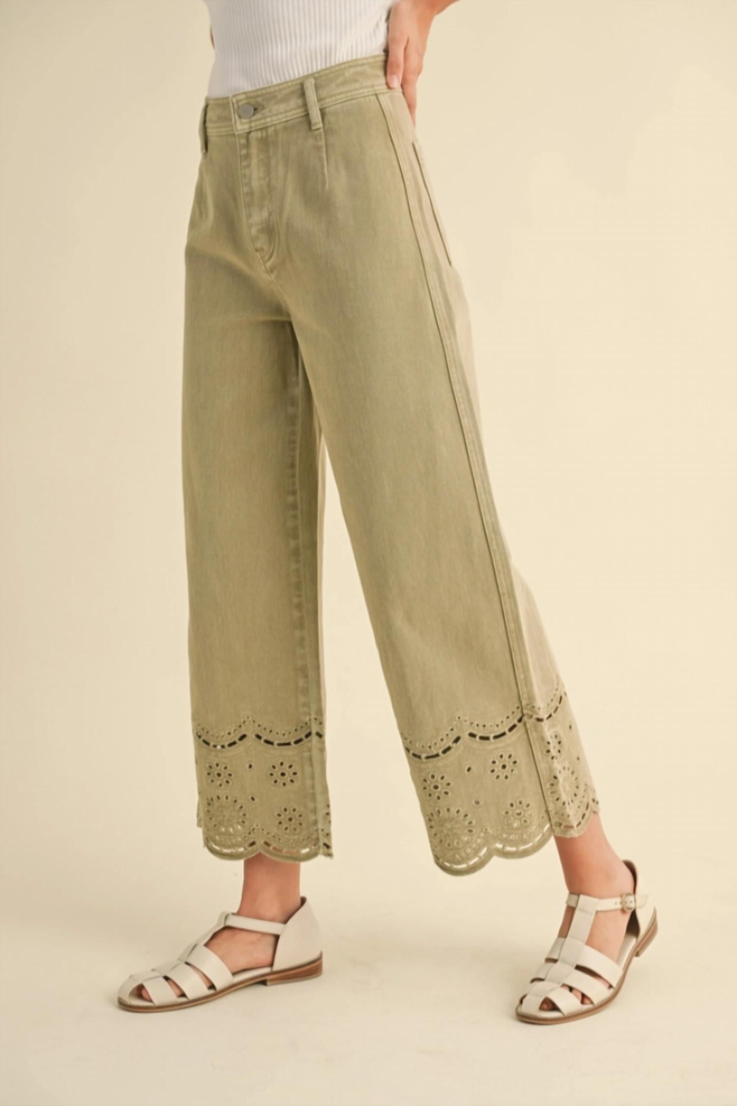 Miou Muse - Willow Eyelet Wide Leg Pants