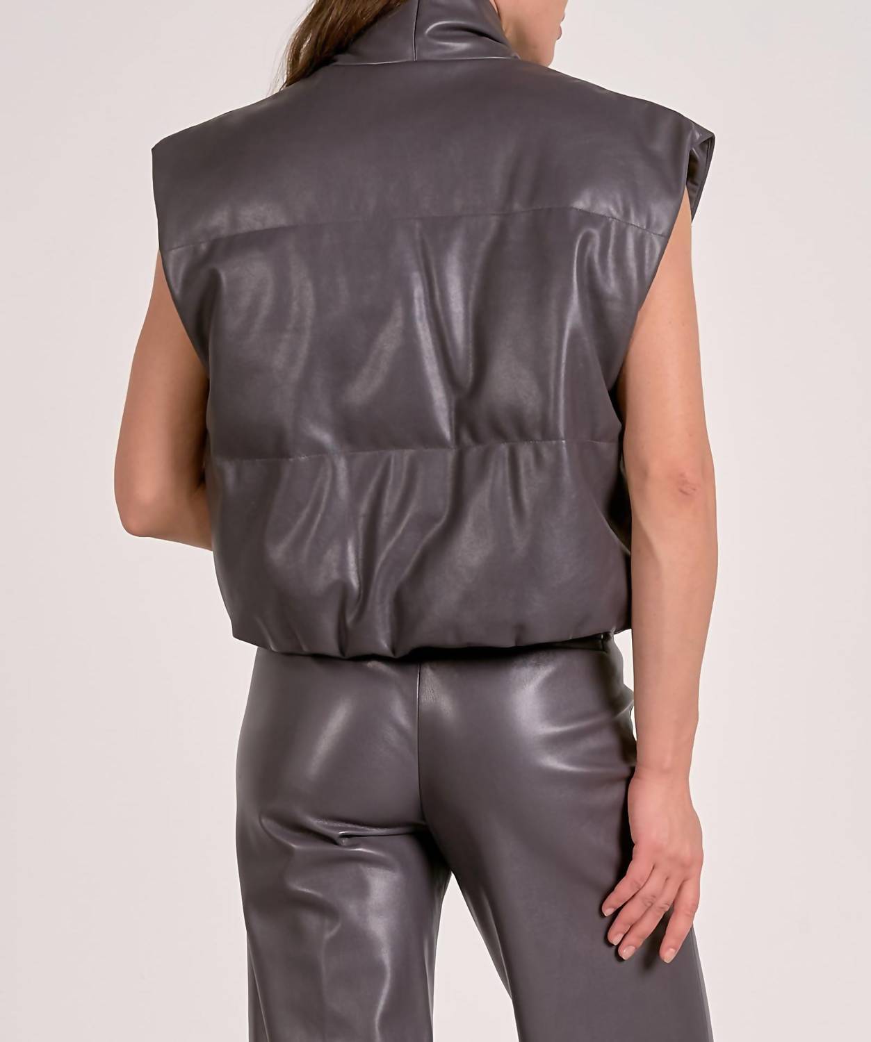 ELAN Faux Leather Vest in charcoal - women's jacket - alternate view
