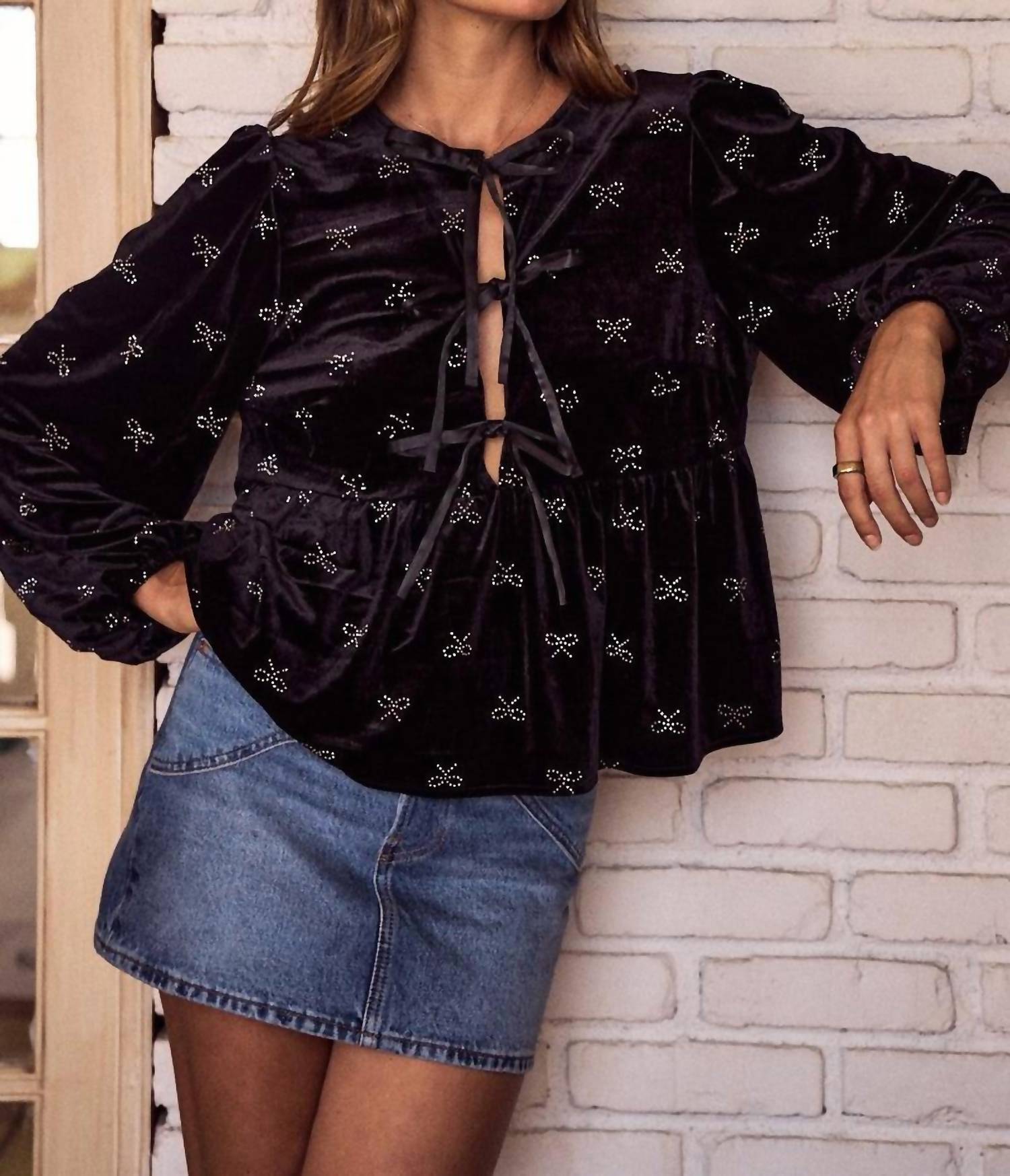 So Me - Tina Bow Tie Velvet Top