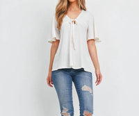 Mittoshop - Flutter Sleeve Tie Front Top