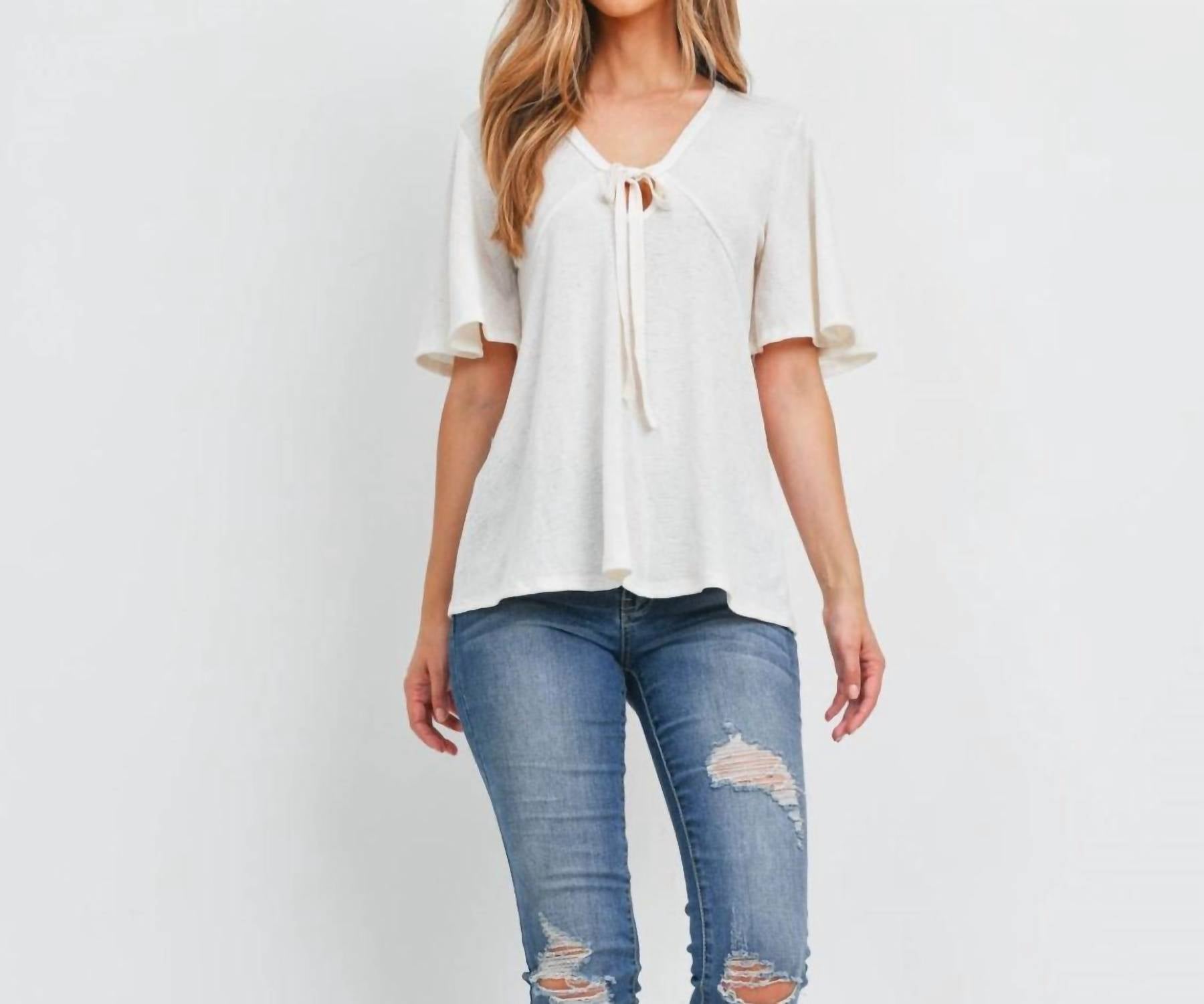 Mittoshop - Flutter Sleeve Tie Front Top