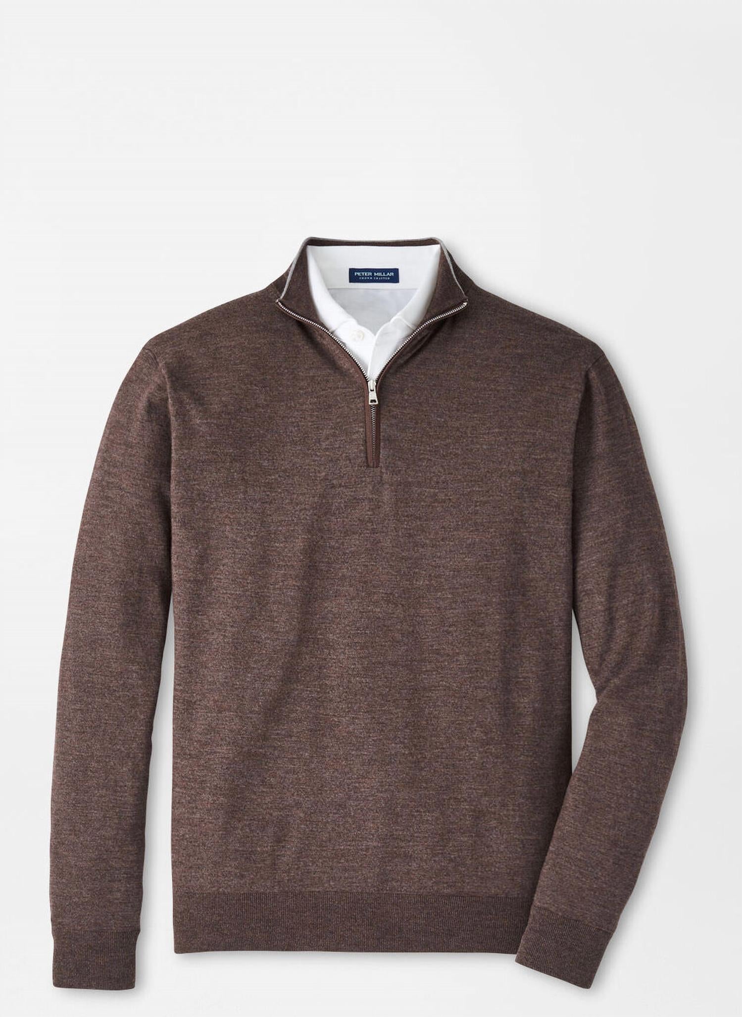PETER MILLAR Excursionist Flex 1/4 Zip Sweater in antique walnut - men's sweater - alternate view