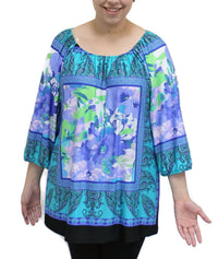 N Touch Floral Peasant Top in jade purple - women's blouse