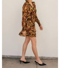 DRESS FORUM Palm Trees Shirred Waist Mini Dress in orange navy - women's dress - detail view