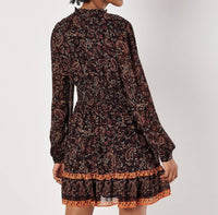 Apricot - Paisley Border Ruffle Dress