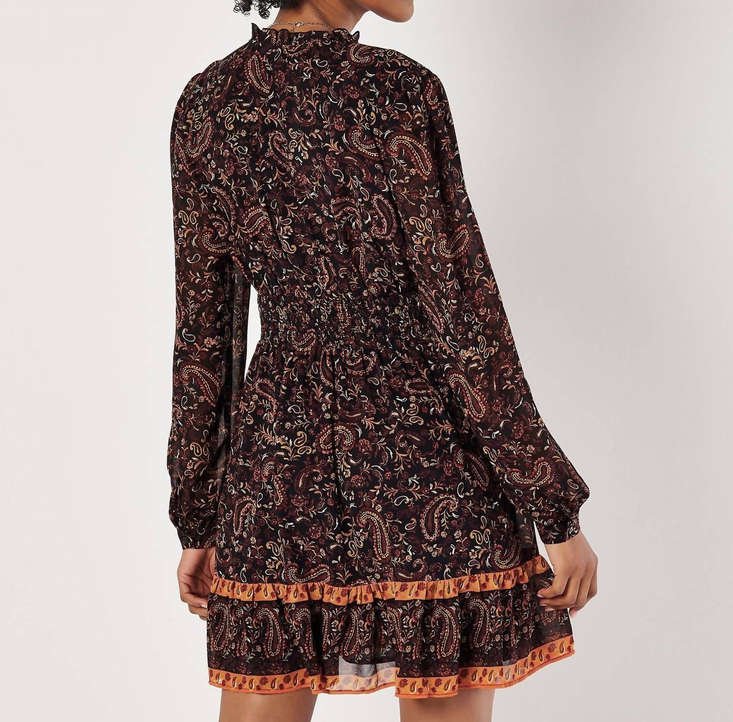 Apricot - Paisley Border Ruffle Dress