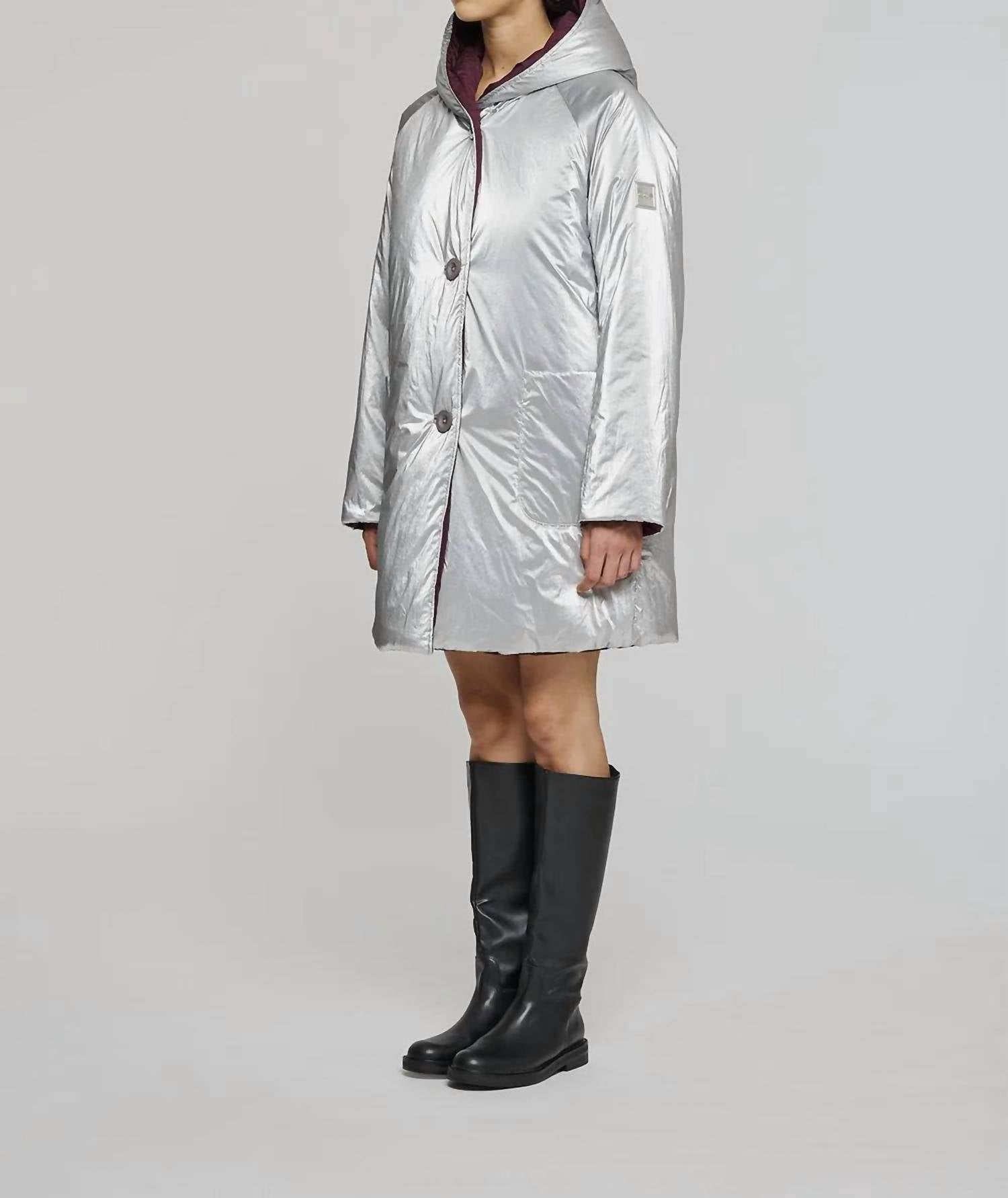 OOFWEAR Reversible Mid-length Jacket With Hood in silver plum - women's jacket - alternate view