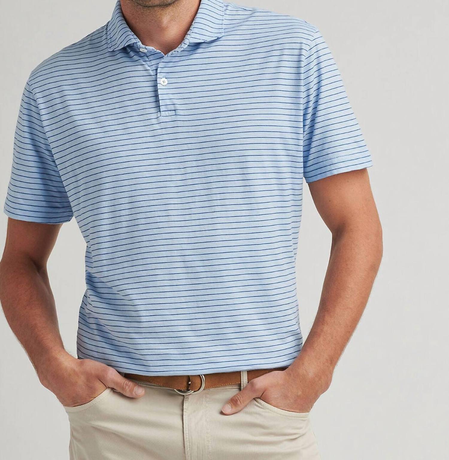 PETER MILLAR Journeyman Stripe Short Sleeve Polo in blue frost - men's shirt