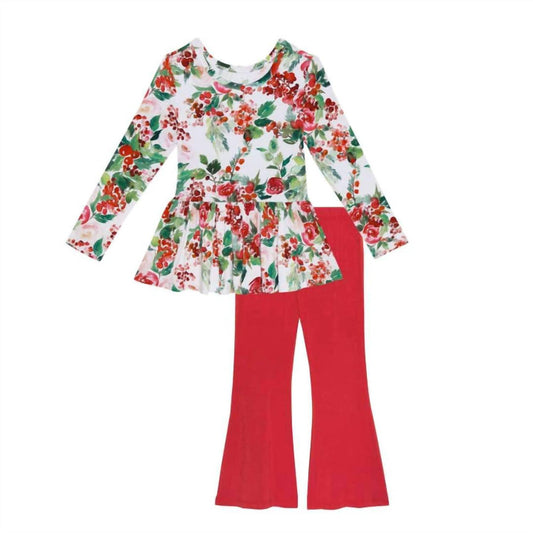 Posh Peanut - Little Girl's Long Sleeve Peplum Top And Bell Bottoms Set