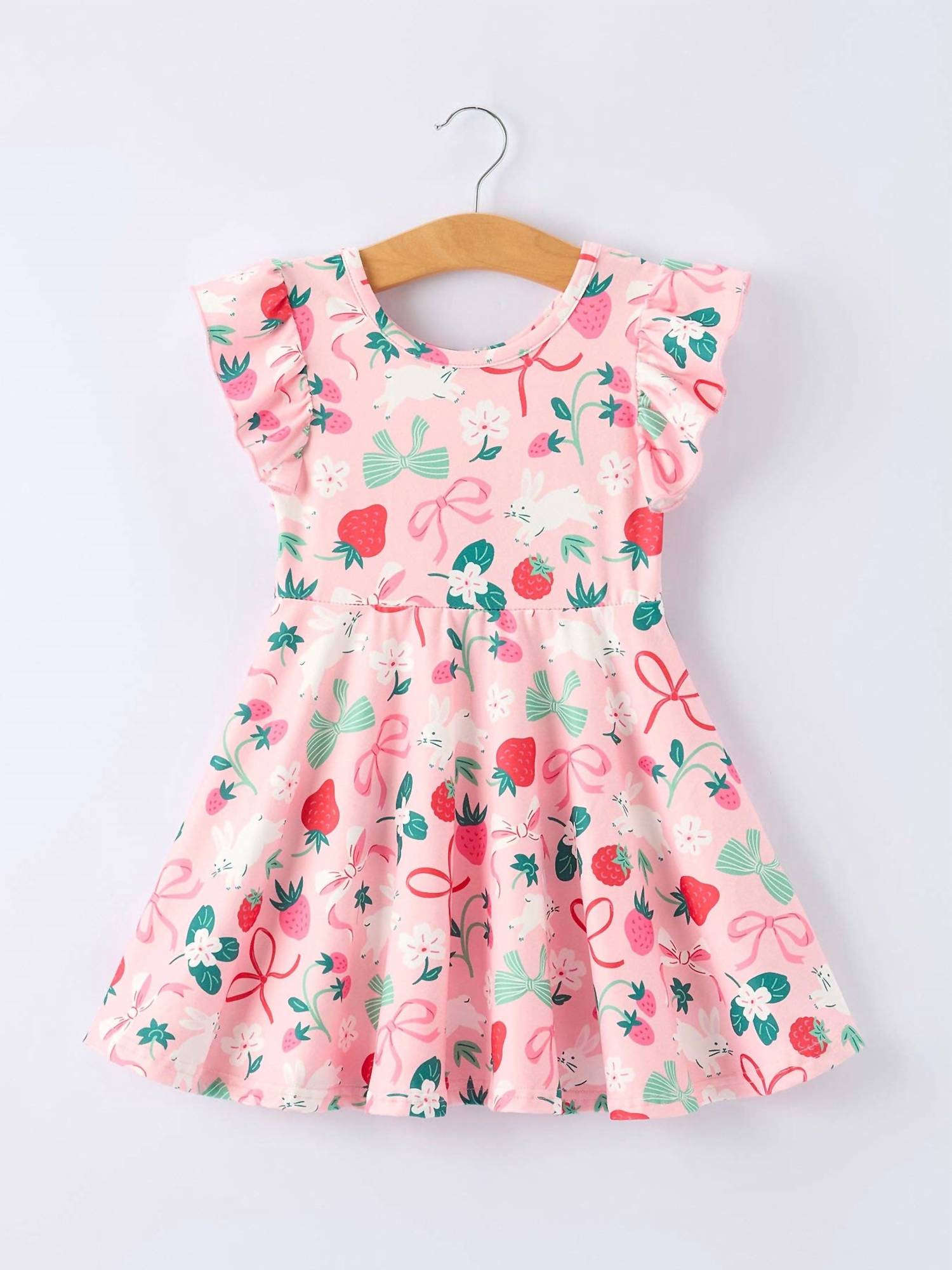 Rylee Faith Designs - Girls Strawberry Bunny Bow Print Dress