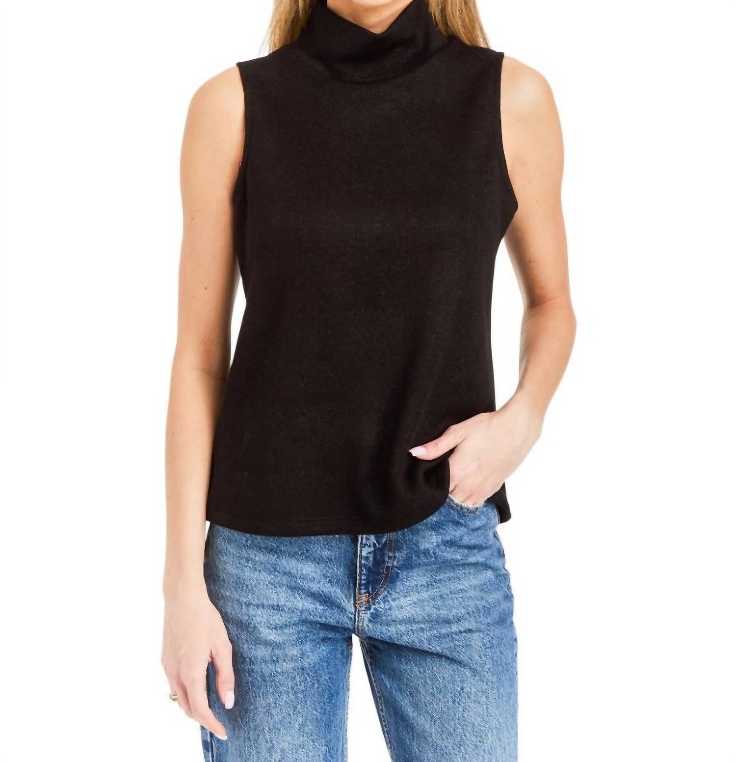 DREW Madi Turtleneck Top in black - women's tank top