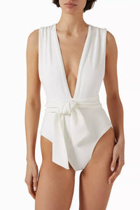 Haight Crepe V-neck Swimsuit in white - women's swimwear